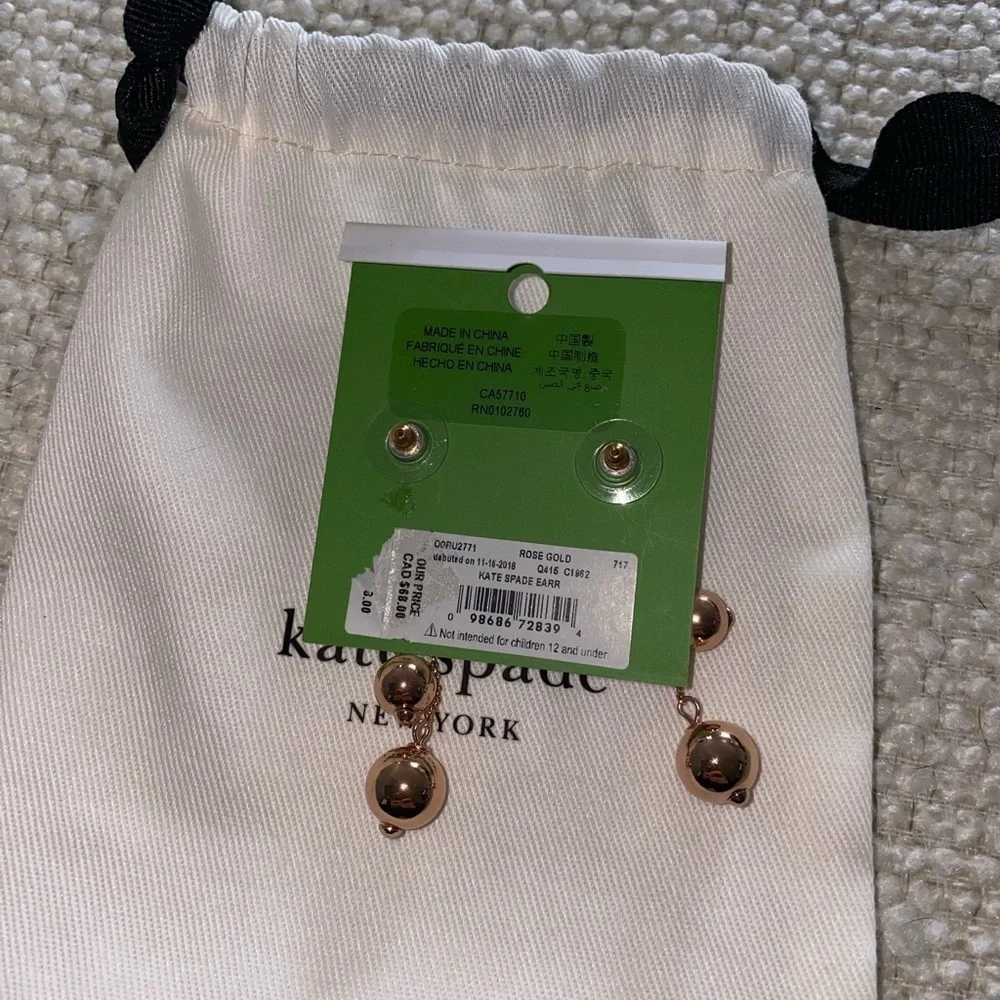 NEW kate spade earrings RN0102760 rose gold hanging earring ca57710